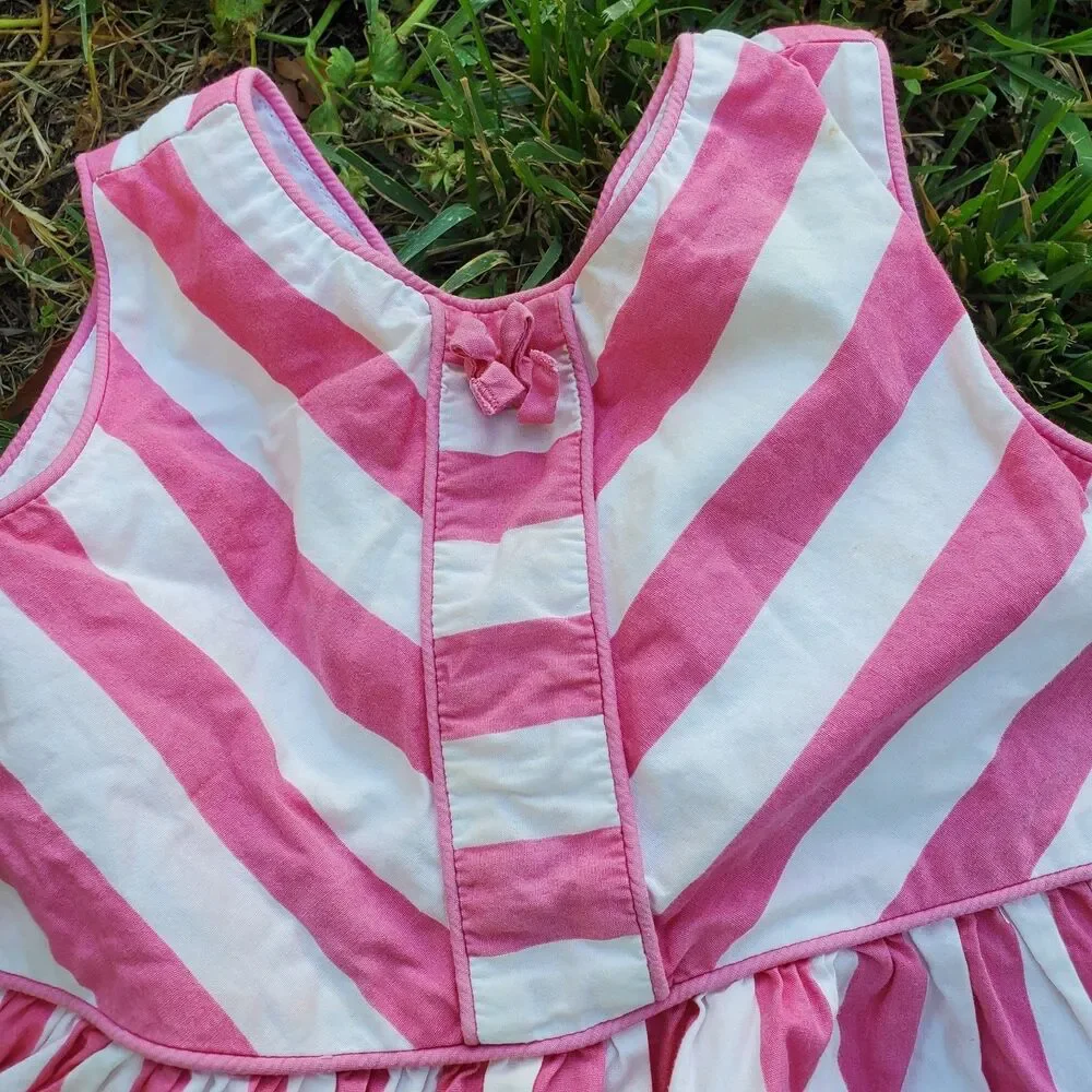 Gymboree Girls 2T Dress Pink White Striped Lined Ribbon Bow Collar